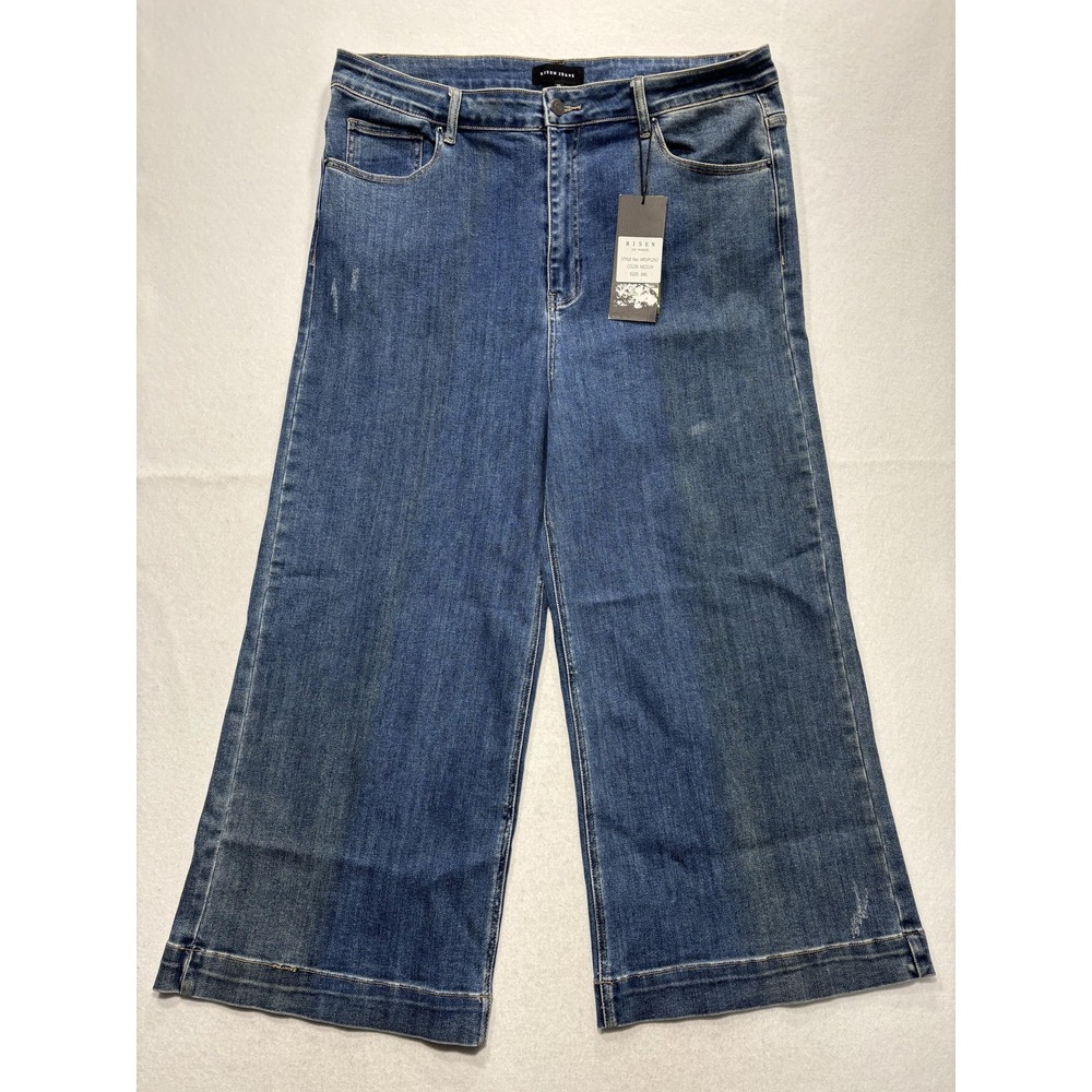 Risen Jeans Wide Leg Jeans Womens 3XL Plus Blue Medium Wash High Rise Crop
